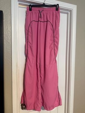 Pink Drawstring Track Pants with Contrast Piping y2k